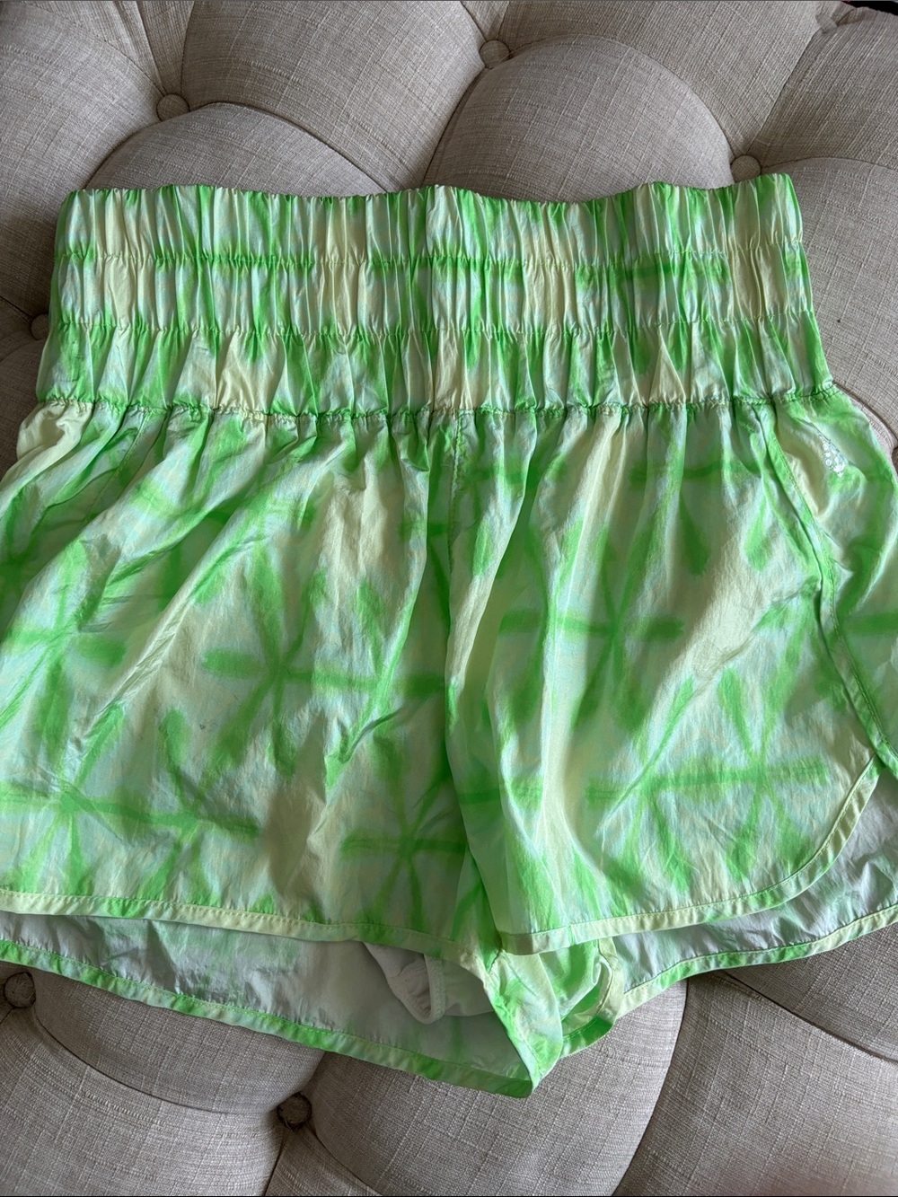 FP Movement by Free People Neon Green Tie-Dye Smocked Waist Athletic Shorts